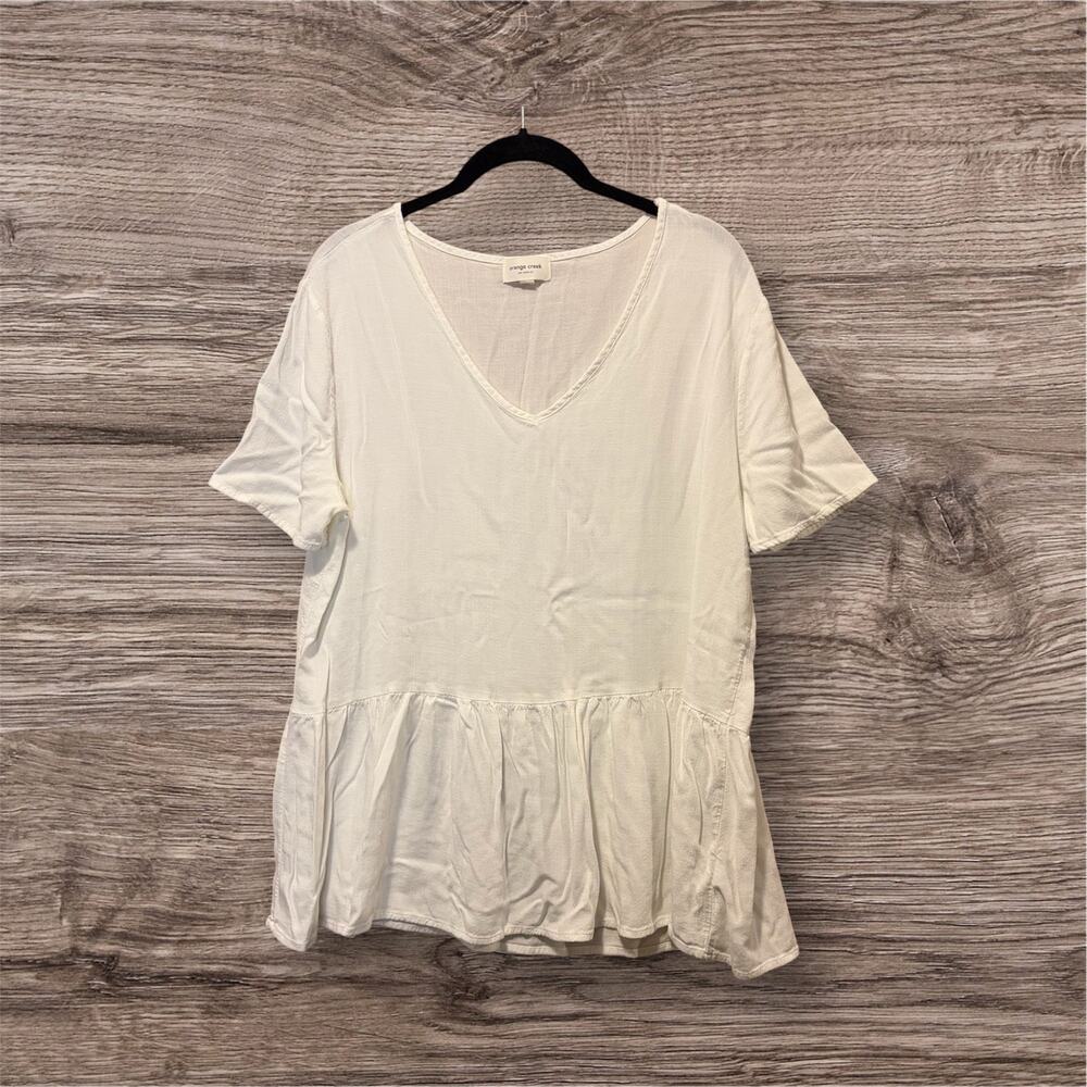 Orange Creek LA Women's XL Cream Peplum Blouse Textured V Neck Boho Flowy Top